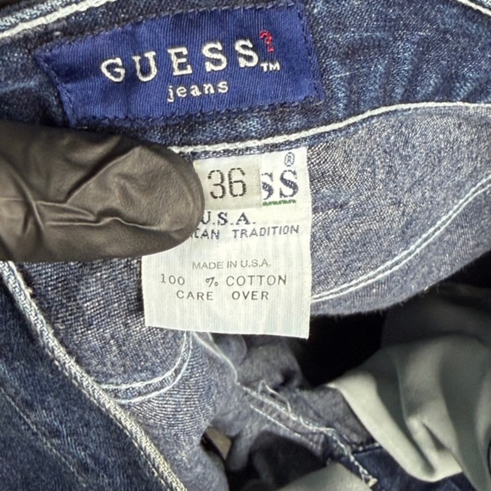 Vintage Guess Jeans Mens 36 Denim Shorts Indigo Logo Tape Baggy Made in USA SS - Picture 4 of 10
